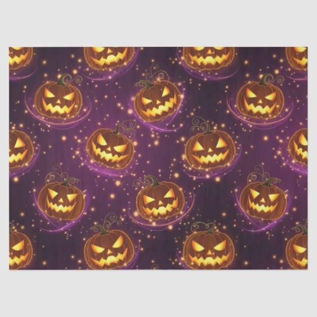Papel De Seda Bokeh Halloween | Calabaza Encendida (2) (Anverso)