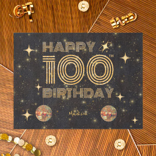 Papel De Seda Bola de Disco Bailando Oro Negro 100º Cumpleaños F