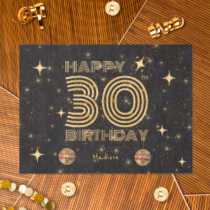 Papel De Seda Bola de Disco Bailando Oro Negro Cumpleaños 30