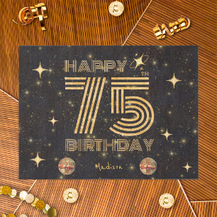 Papel De Seda Bola de Disco Bailando Oro Negro Cumpleaños 75