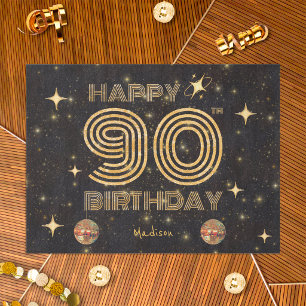 Papel De Seda Bola de Disco Bailando Oro Negro Cumpleaños 90