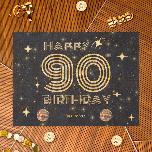 Papel De Seda Bola de Disco Bailando Oro Negro Cumpleaños 90 (Subido por el creador)