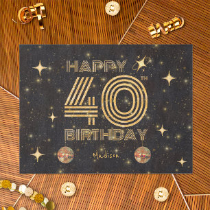 Papel De Seda Bola de Disco Bailando Oro Negro Cumpleaños Feliz