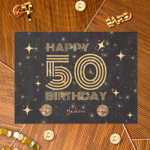 Papel De Seda Bola de Discoteca Bailando Oro Negro Cumpleaños 50