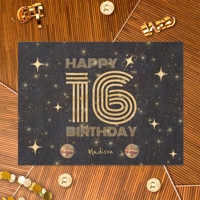 Papel De Seda Bola de Discoteca Bailando Oro Negro Cumpleaños Fe (Subido por el creador)