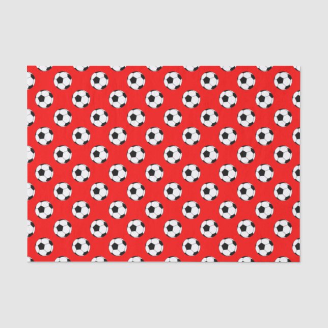 Papel De Seda Bolas de fútbol negro/blanco en rojo (Anverso)