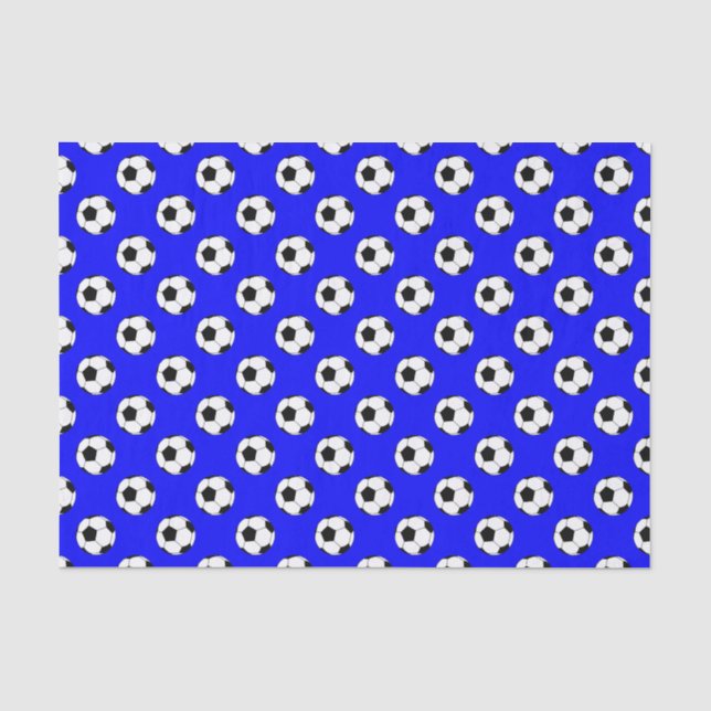 Papel De Seda Bolas de fútbol negro/blanco sobre azul (Anverso)