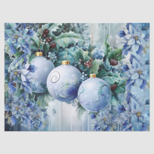 Papel De Seda Bolas de Navidad Azules Elegantes Decoupage Floral