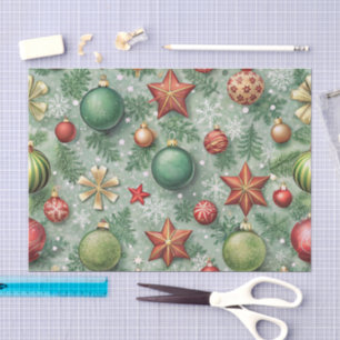 PAPEL DE SEDA BOLAS ROJAS Y VERDES DE NAVIDAD ESTRELLAS COPOS DE