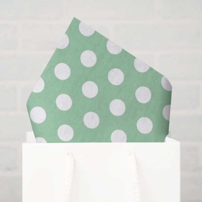 Papel De Seda Bold White Polka Dots on Sage Green  (Bolsa de regalo)