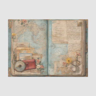 Papel De Seda Bolsa de cuero rojo con mapa del mundo vintage flo