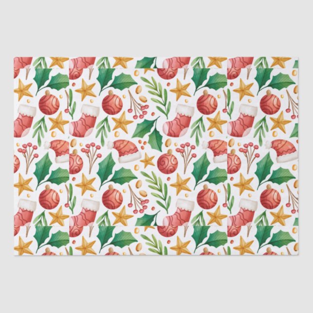 Papel De Seda Bombillas rojas de navidad, piezas de poinsettia y (Anverso)