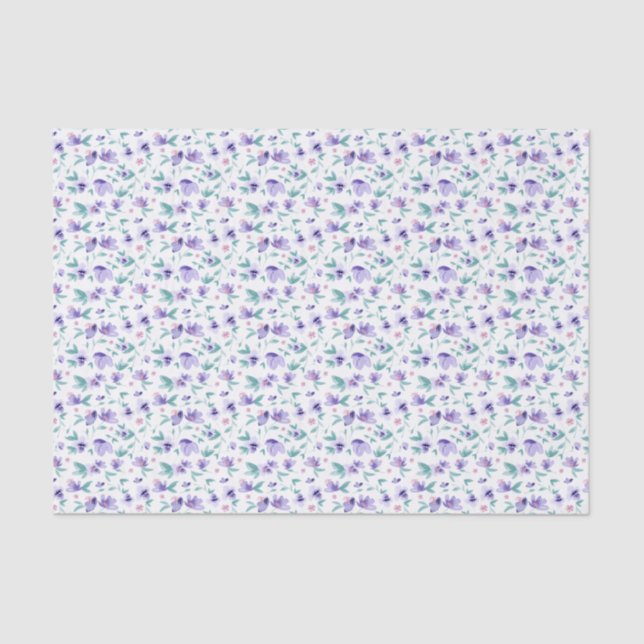 Papel De Seda Bonito acuarela Púrpura Ditsy Floral Patrón (Anverso)