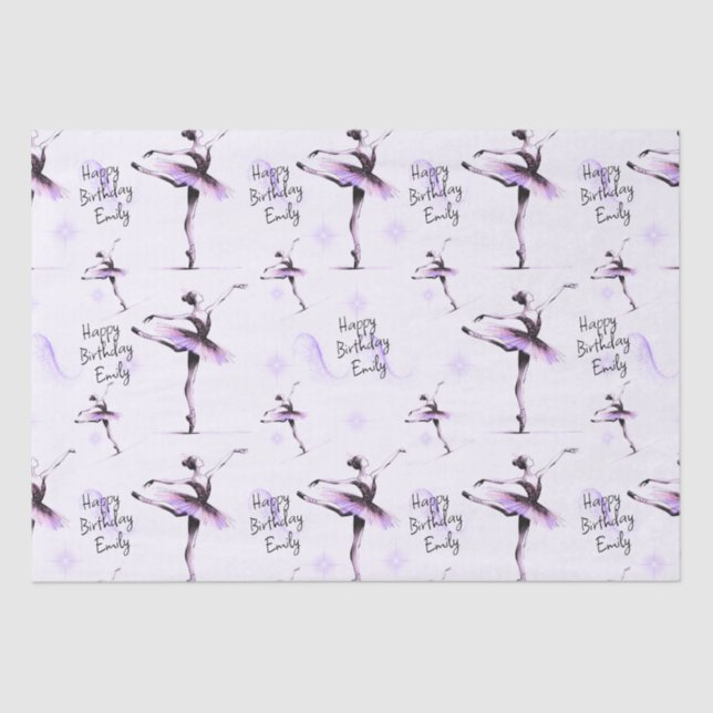 Papel De Seda Bonito Ballerina Cualquier Nombre Morado Cumpleaño (Anverso)
