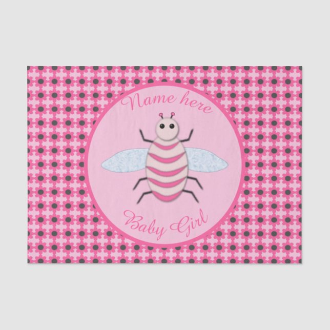Papel De Seda Bonito Bebé Rosa Bee Personalizado (Anverso)