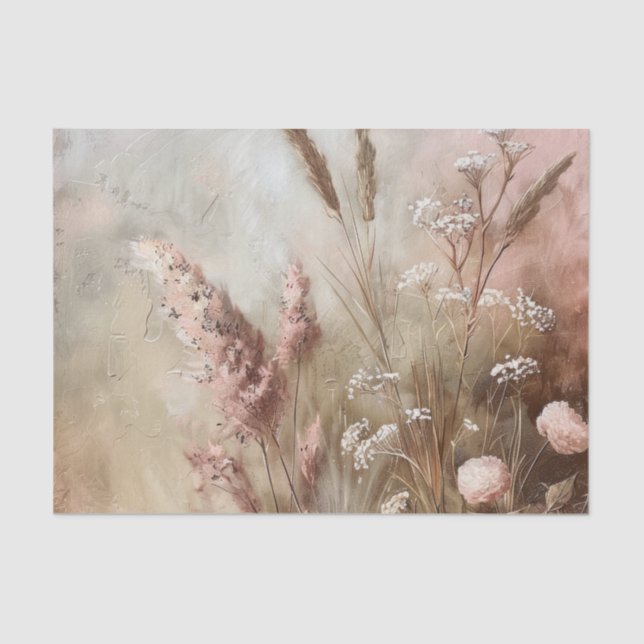 Papel De Seda Bonito beige rosa chic floral boho (Anverso)