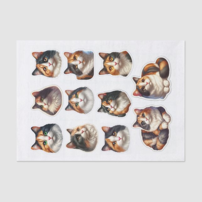 Papel De Seda Bonito Calico Cat Fussy Recortes (Anverso)