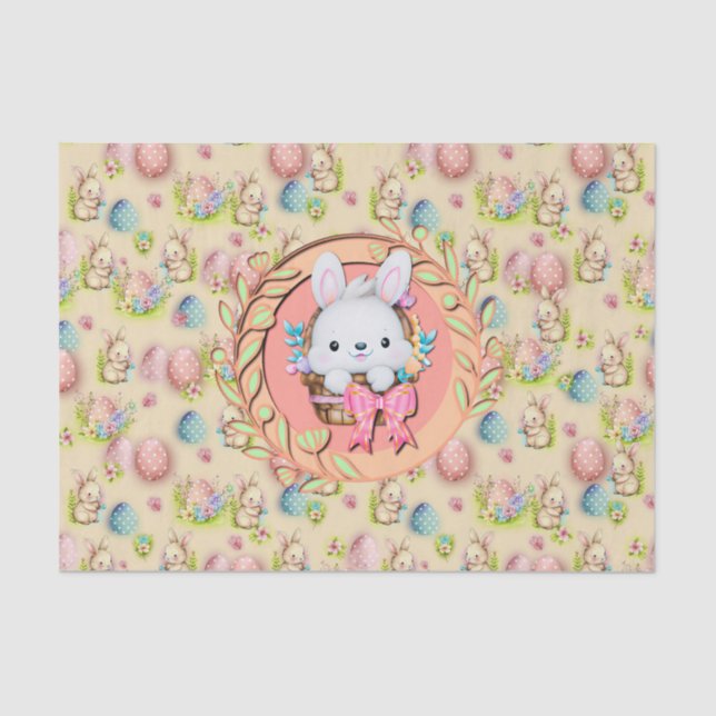 Papel De Seda Bonito conejo de Pascua sentado en la canasta (Anverso)