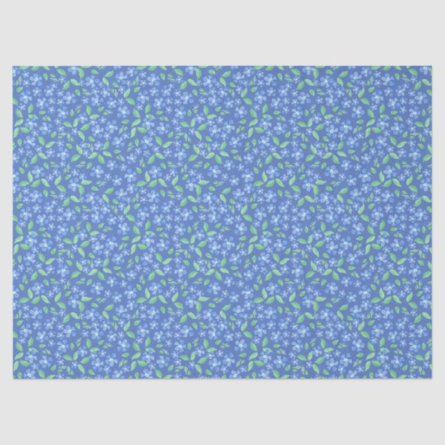Papel De Seda Bonito Ditsy Periwinkle Blue Green Floral Pattern (Anverso)