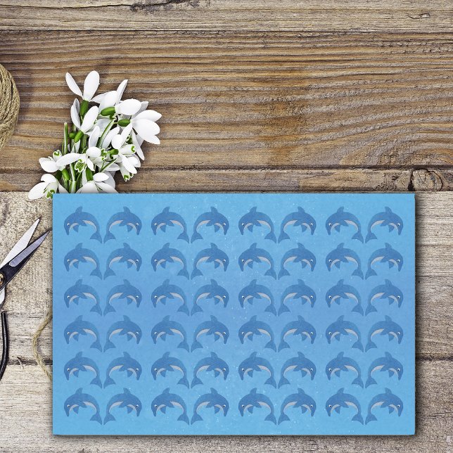 Papel De Seda Bonito Espuma Como Delfines Blancos Azules Saltand (Sparkle blue and white jumping dolphins on blue with water bubbles on gift wrap tissue paper.)