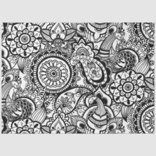 Papel De Seda Bonito floral de paisley negro y blanco