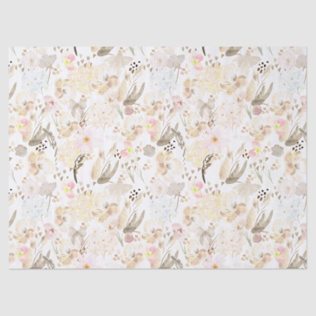 Papel De Seda Bonito Floral rosa crema neutra (Anverso)
