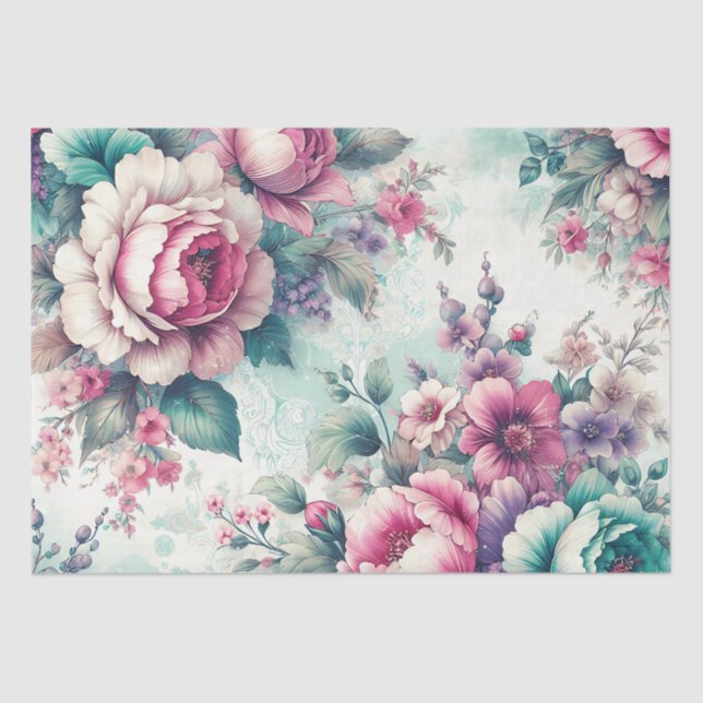 Papel De Seda Bonito Floral Shabby Chic Cumpleaños (Anverso)