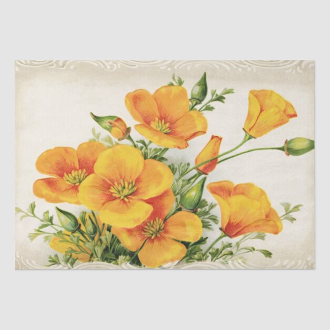 Papel De Seda Bonito Flores Amarillas Vintage (Anverso)
