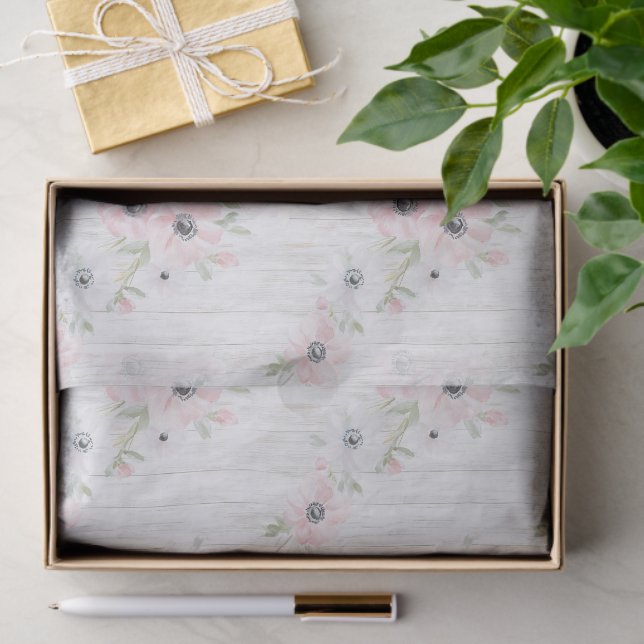 Papel De Seda Bonito Flores Blancas Rosadas Ducha Bridal (Regalo )
