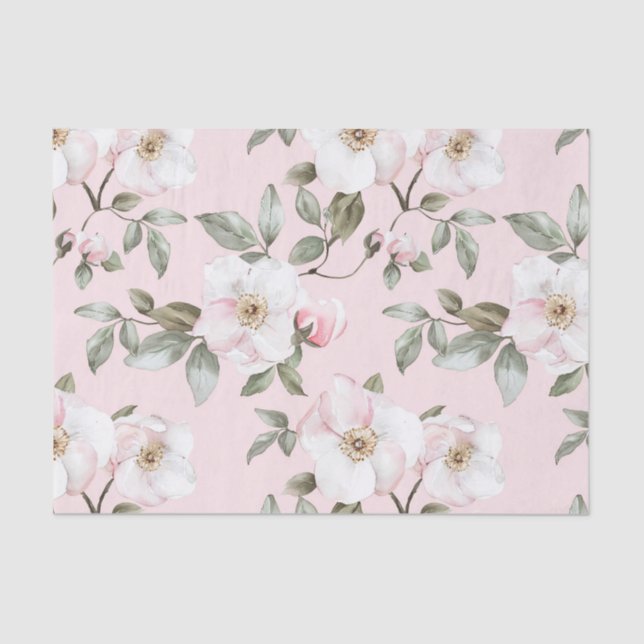 Papel De Seda Bonito Flores Blancas Rosadas Ducha Bridal (Anverso)