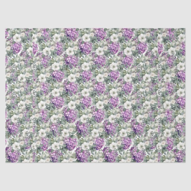 Papel De Seda Bonito Lavender Hydrangeas y Eucalyptus (Anverso)