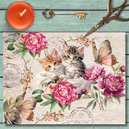 Papel De Seda Bonito lindos gatos gatitos sentados Botánicamente