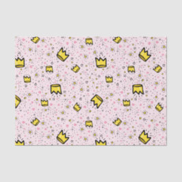 Papel De Seda Bonito Pastel Pink Whimsical Crown Doodle Pattern