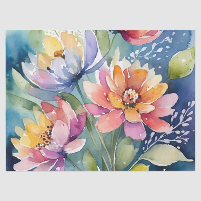 Papel De Seda Bonito Pastel Watercolor Florals (Anverso)
