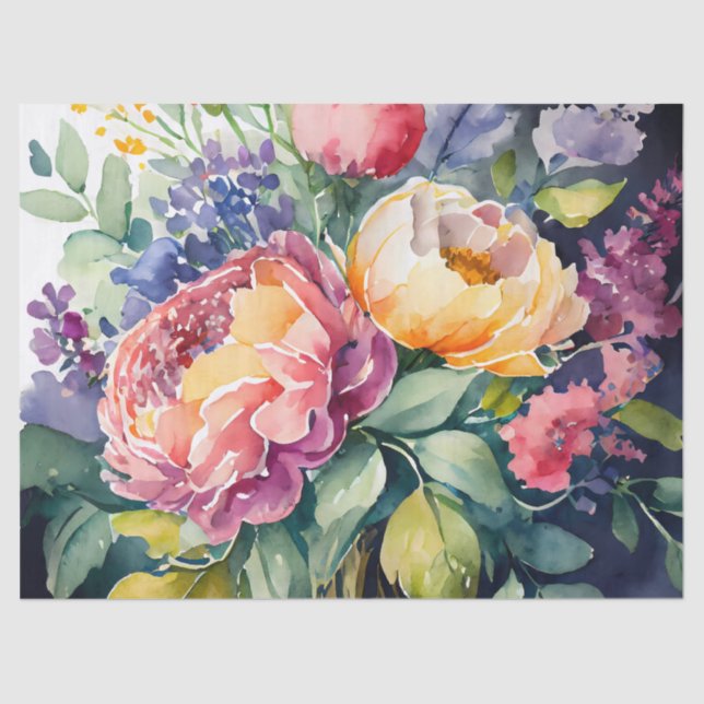 Papel De Seda Bonito Pastel Watercolor Florals (Anverso)