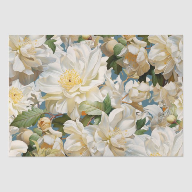 Papel De Seda Bonito patrón de peonía blanca y magnolia (Anverso)