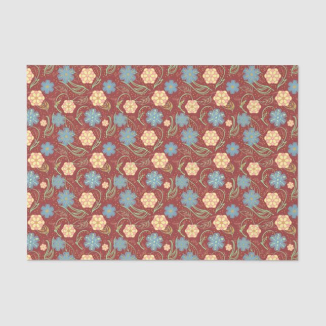 Papel De Seda Bonito patrón floral moderno - rojo (Anverso)