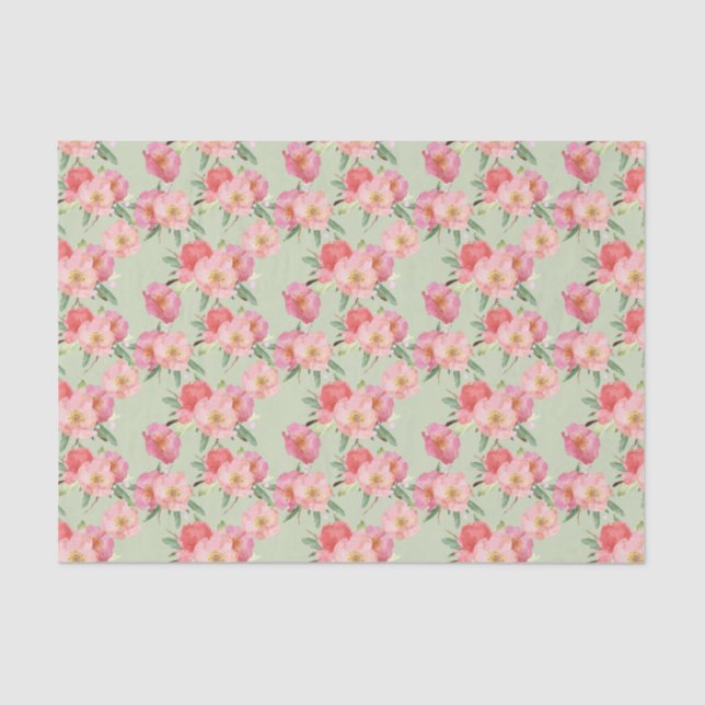 Papel De Seda Bonito Pink Garden Flores Acuarela (Anverso)