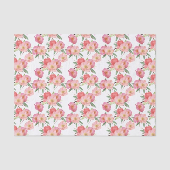 Papel De Seda Bonito Pink Garden Flores Acuarela (Anverso)