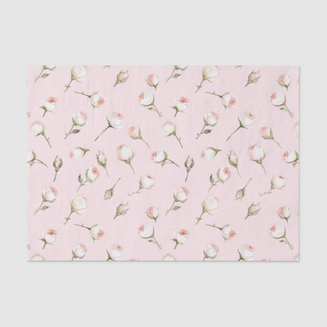 Papel De Seda Bonito Rosa Blanco Roses Floral Brillante (Anverso)
