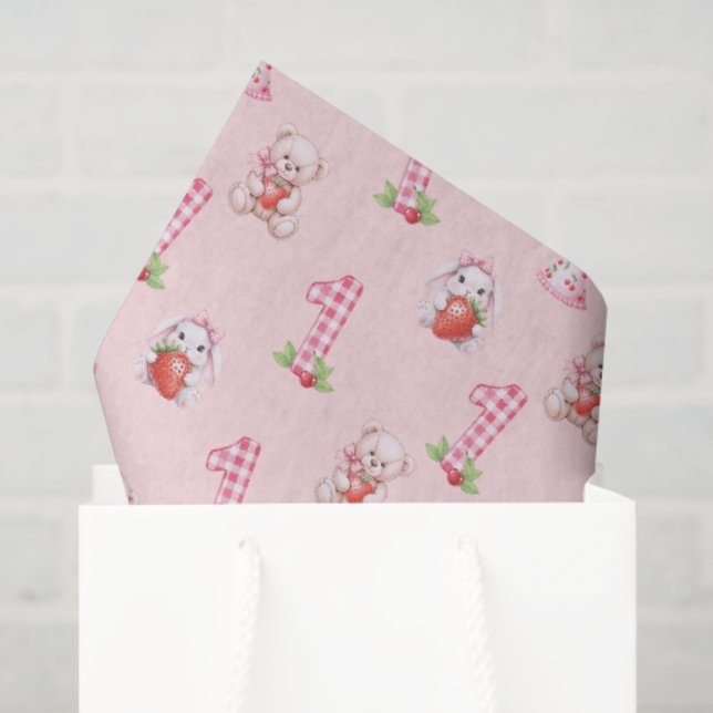 Papel De Seda Bonito Rosa Gingham, Bunnies y Osos! (Bolsa de regalo)