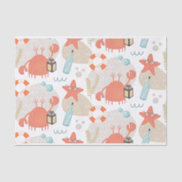 Papel De Seda Bonitos animales náuticos. Cangrejo marino, pez es