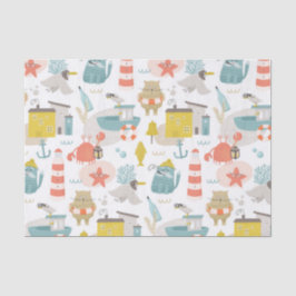 Papel De Seda Bonitos animales náuticos. Patrón de niños del mar