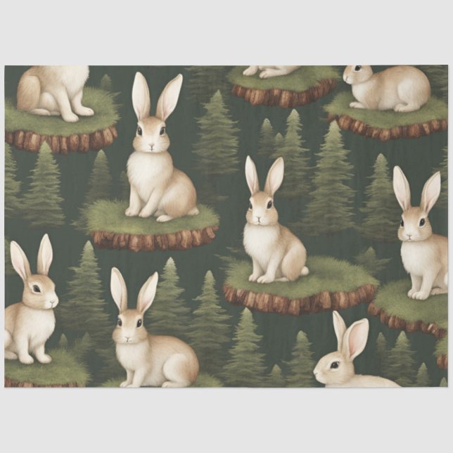 Papel De Seda Bonitos Bunnids Divertidos Sobre El Fondo Eververd (Anverso)