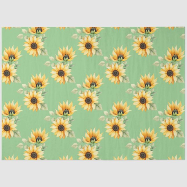 Papel De Seda Bonitos girasoles de fondo verde (Anverso)
