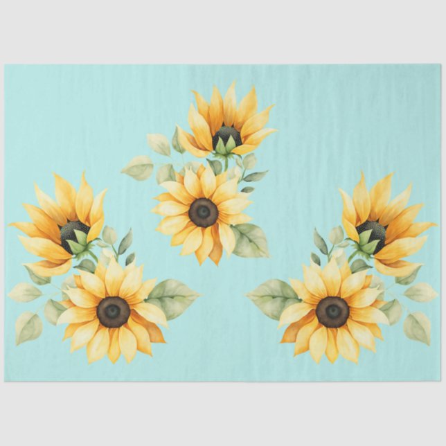 Papel De Seda Bonitos girasoles de fondo Verde azulado (Anverso)