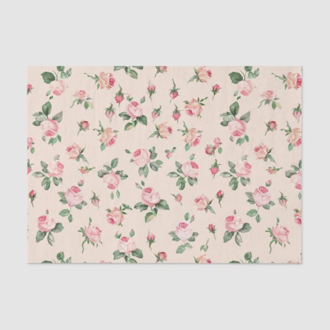 Papel De Seda Bonitos Rosas Floral Crema Rosa Ducha Nodal (Anverso)