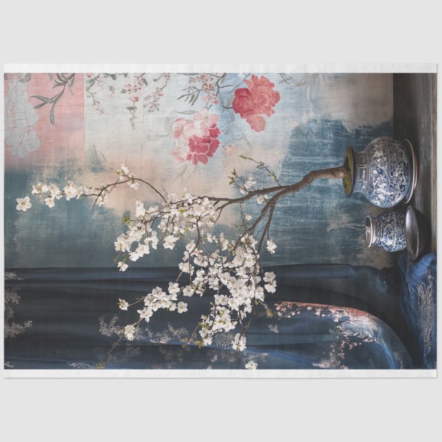 Papel De Seda Bonsái floral oriental vida quieta (Anverso)