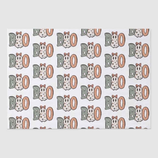 Papel De Seda Boo Ghost Naranja Green Cute White Halloween (Anverso)
