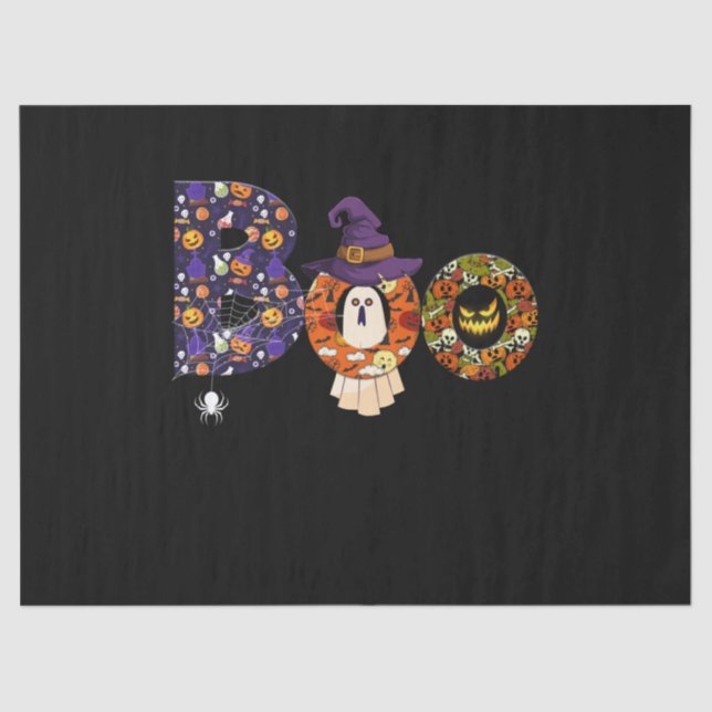 Papel De Seda Boo Halloween Costume Spiders, Ghosts, Pumkin (Anverso)